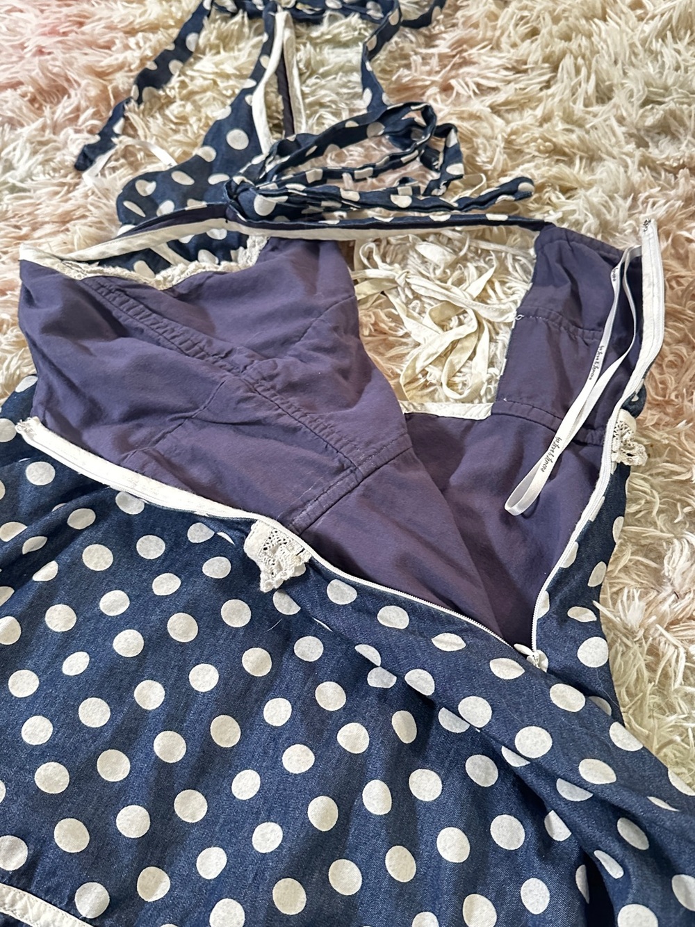 For Love & Lemons Dolly Denim Dot Mini Dres Size Large - Picture 12 of 16